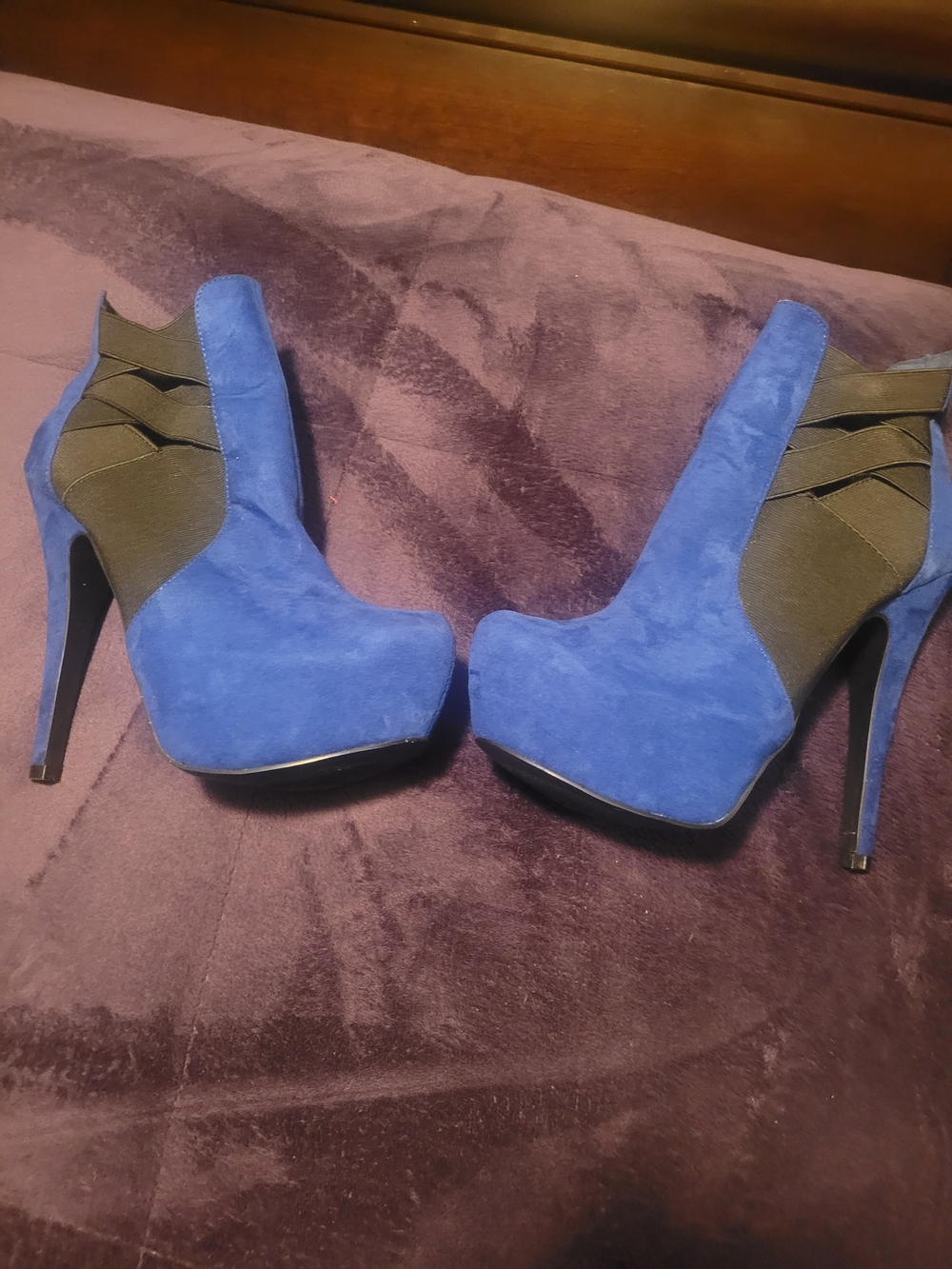 Blue Suede High Heel Platform Booties - Women